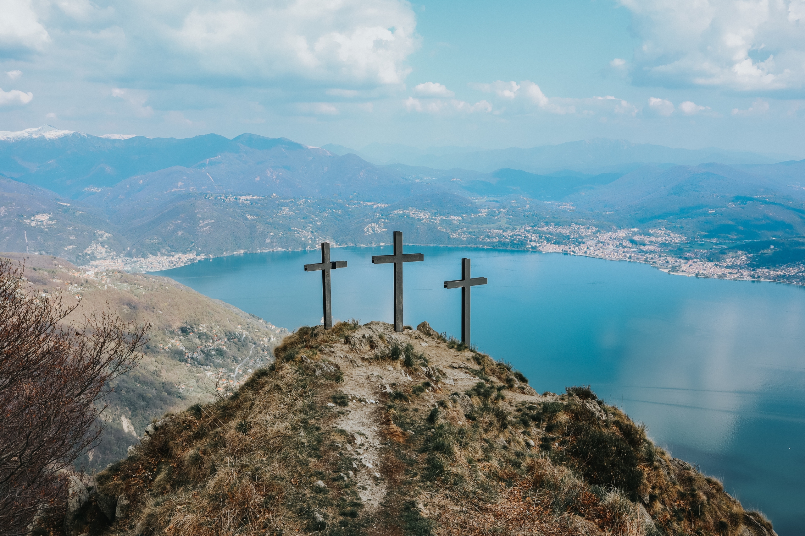 3 wooden cross on top of the mountain